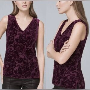 🆕 White House Black Market lined vneck velvet mesh tank in plum size 4